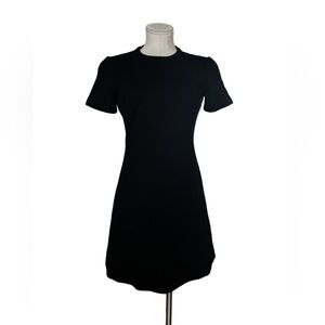Vintage Black 100% zephyr  Wool Dress – Classic Short Sleeve – Size 12 – 1970s